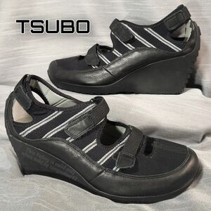 Tsubo Womens Black and Gray Wedge Mary Jane Shoes